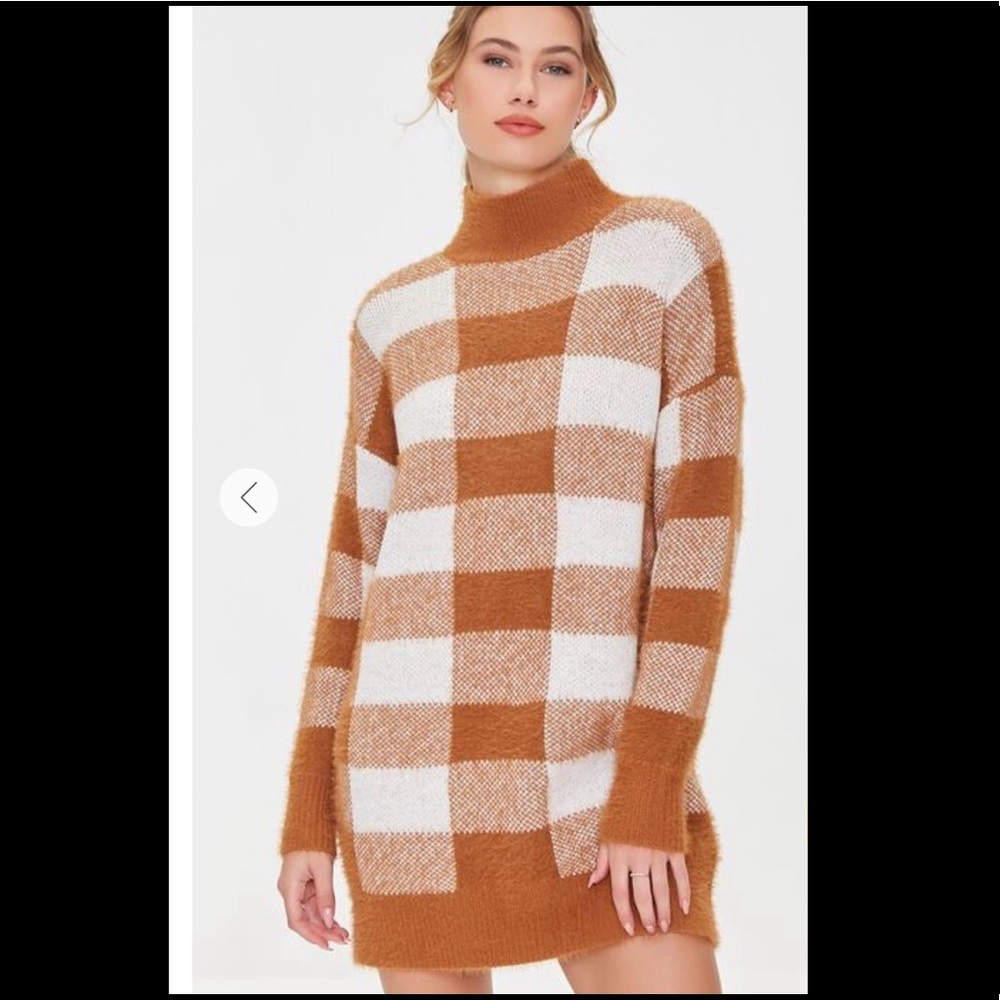 NWOT F21 buffalo plaid furry sweater dress